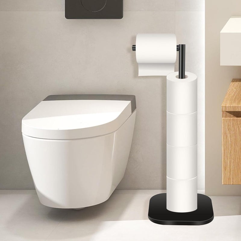 OGGZAQA Toilet Paper Holder Stand Freestanding, Matte Black Toilet Paper Stand for Bathroom, Stainless Steel Toilet Paper Roll Holder with Storage,Tissue Holder,Non-Slip,Rust Proof - Image 2